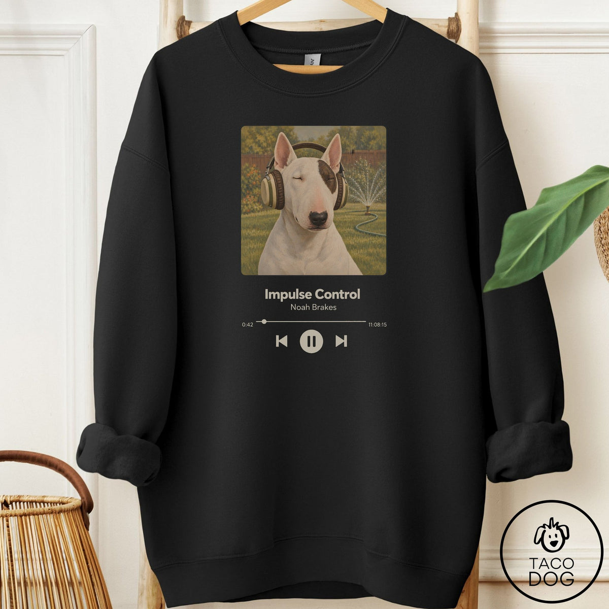 Bull Terrier Book on Tape Sweatshirt Black Taco-Dog