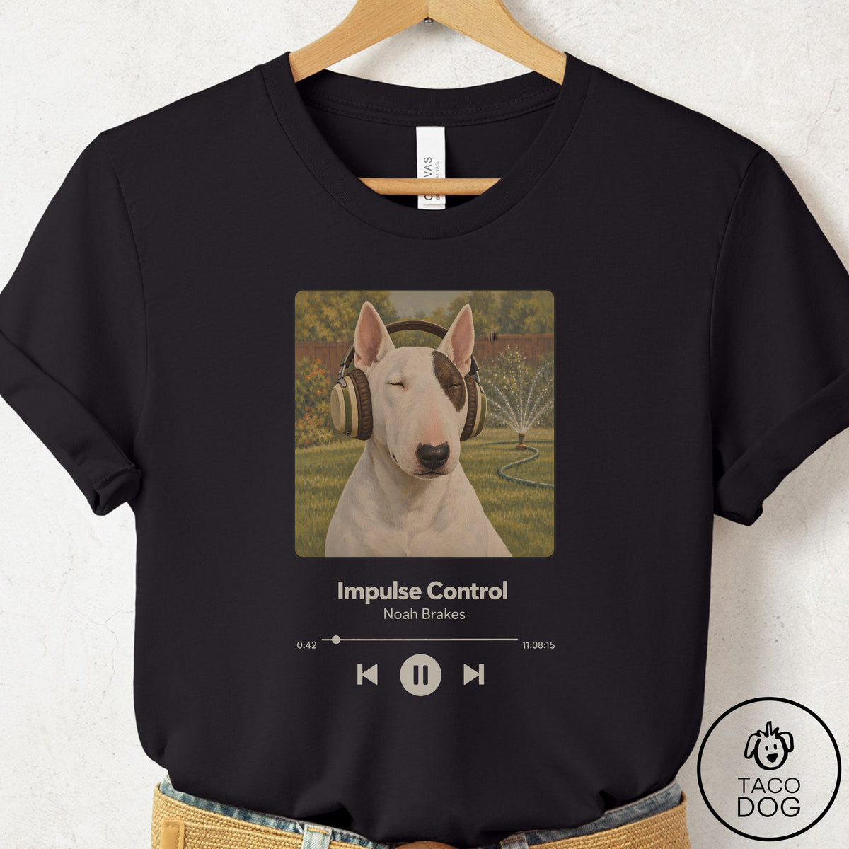 Bull Terrier Book on Tape T-Shirt Black Taco-Dog