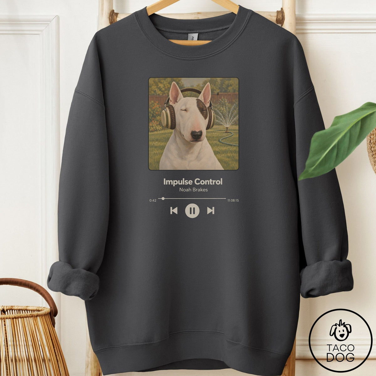 Bull Terrier Book on Tape Sweatshirt Charcoal Taco-Dog