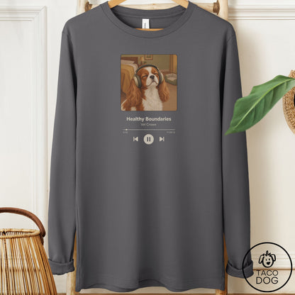 Cavalier King Charles Spaniel Book on Tape Long Sleeve Tee Asphalt Taco-Dog