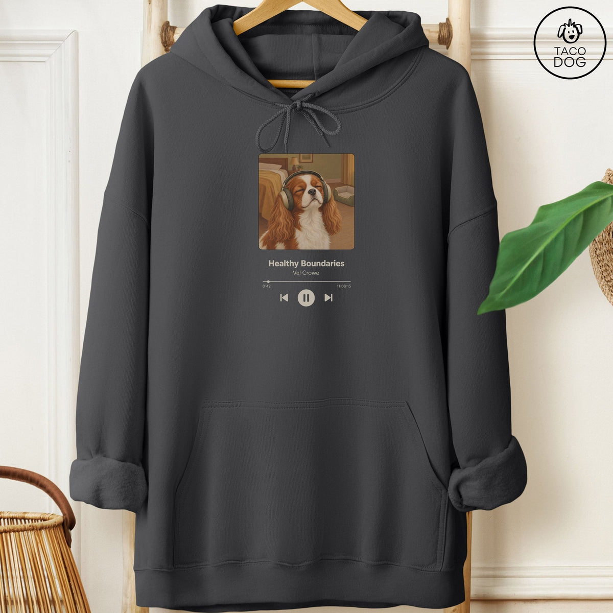 Cavalier King Charles Spaniel Book on Tape Hoodie Charcoal Taco-Dog