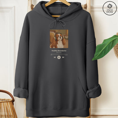 Cavalier King Charles Spaniel Book on Tape Hoodie Charcoal Taco-Dog