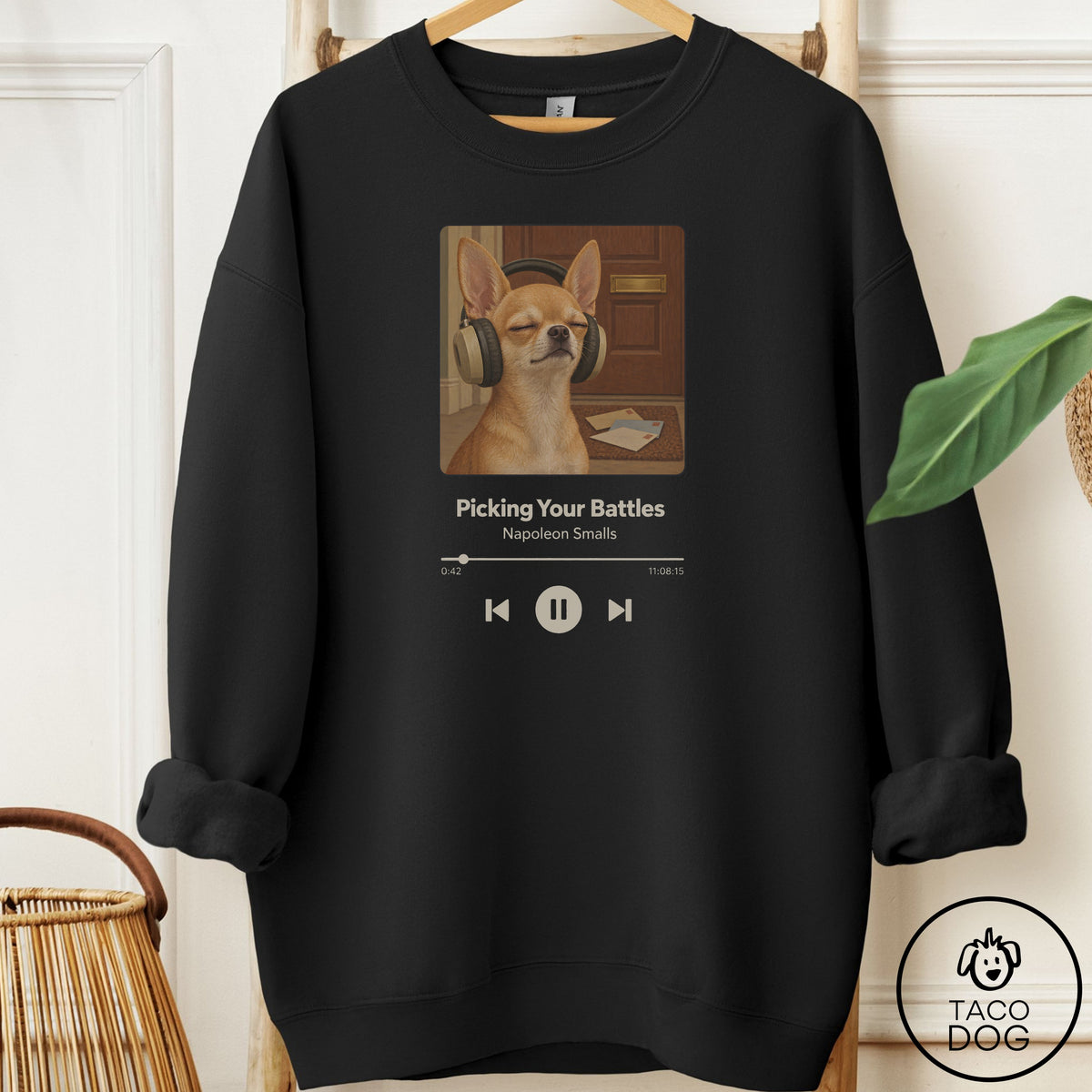 Chihuahua Book on Tape Sweatshirt Black Taco-Dog