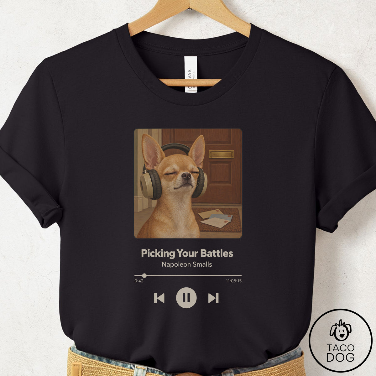 Chihuahua Book on Tape T-Shirt Black Taco-Dog
