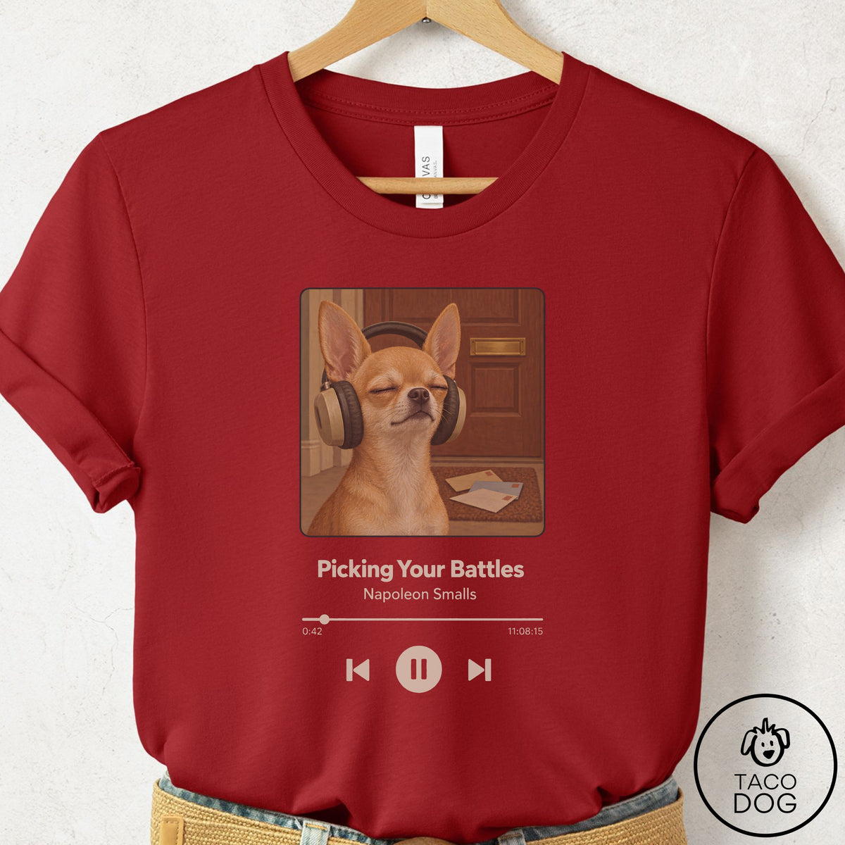 Chihuahua Book on Tape T-Shirt Canvas Red Taco-Dog