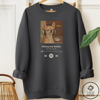 Chihuahua Book on Tape Sweatshirt Charcoal Taco-Dog