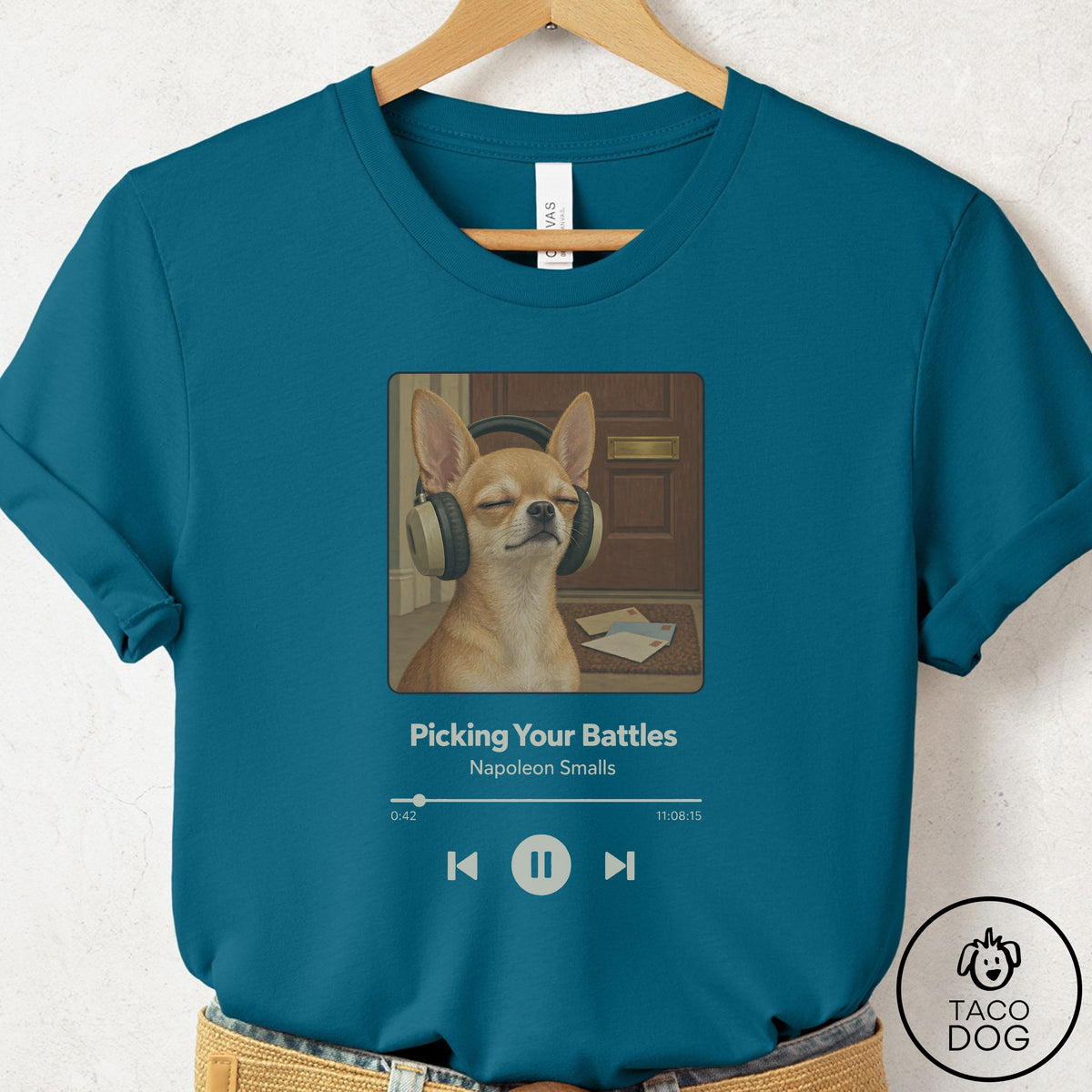 Chihuahua Book on Tape T-Shirt Deep Teal Taco-Dog