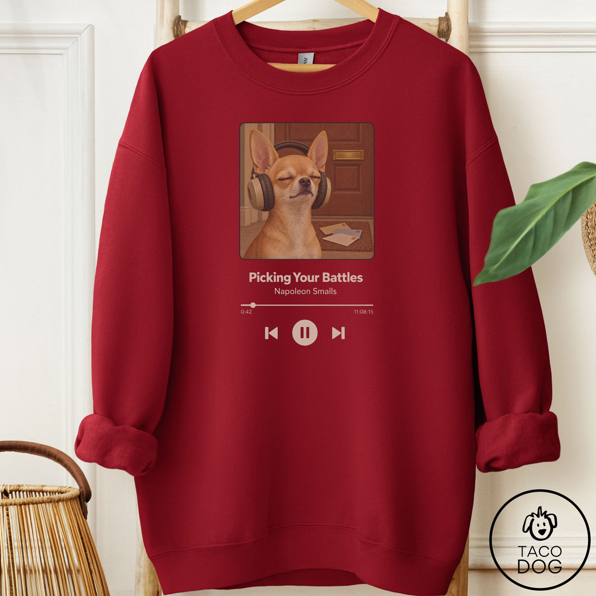 Chihuahua Book on Tape Sweatshirt Garnet Taco-Dog
