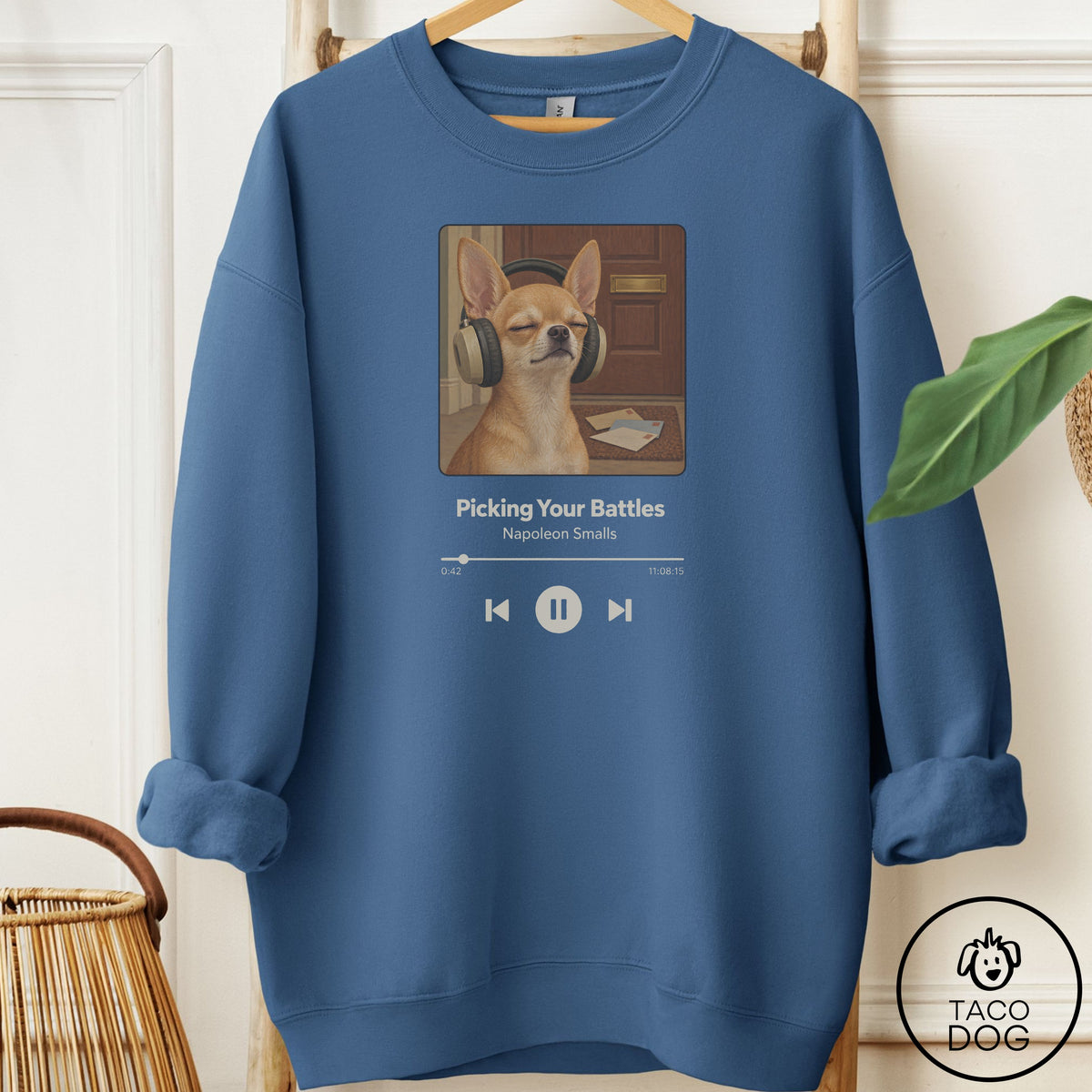 Chihuahua Book on Tape Sweatshirt Indigo Blue Taco-Dog