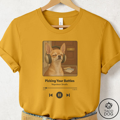 Chihuahua Book on Tape T-Shirt Mustard Taco-Dog