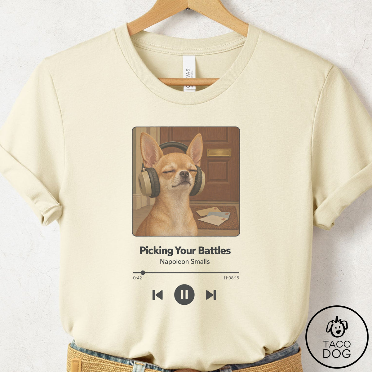 Chihuahua Book on Tape T-Shirt Natural Taco-Dog
