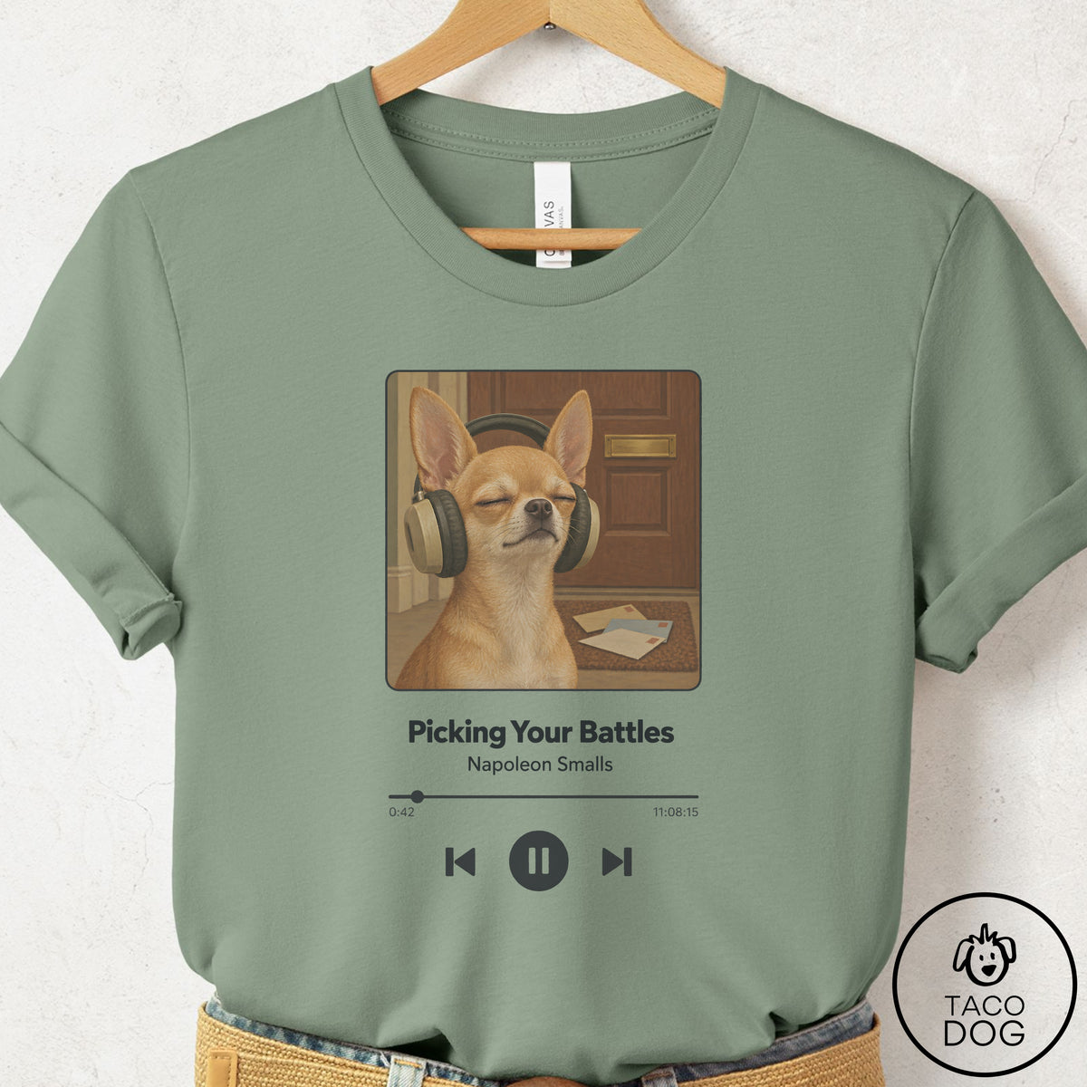 Chihuahua Book on Tape T-Shirt Sage Taco-Dog