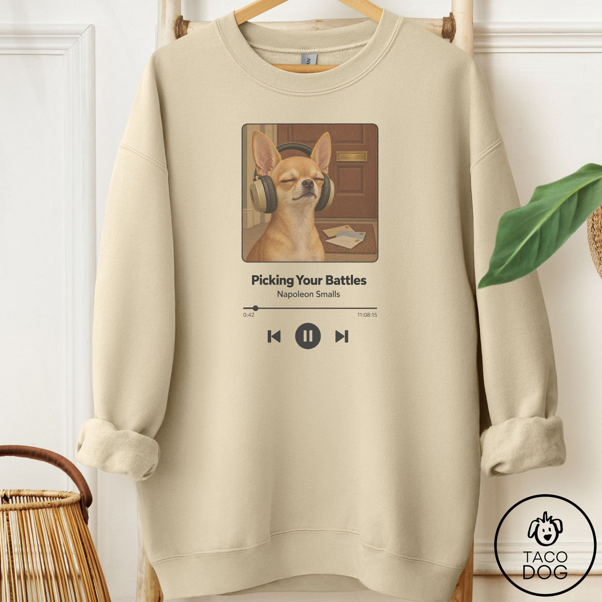 Chihuahua Book on Tape Sweatshirt Sand Taco-Dog