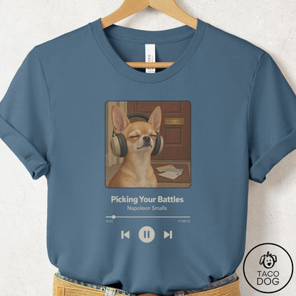 Chihuahua Book on Tape T-Shirt Steel Blue Taco-Dog