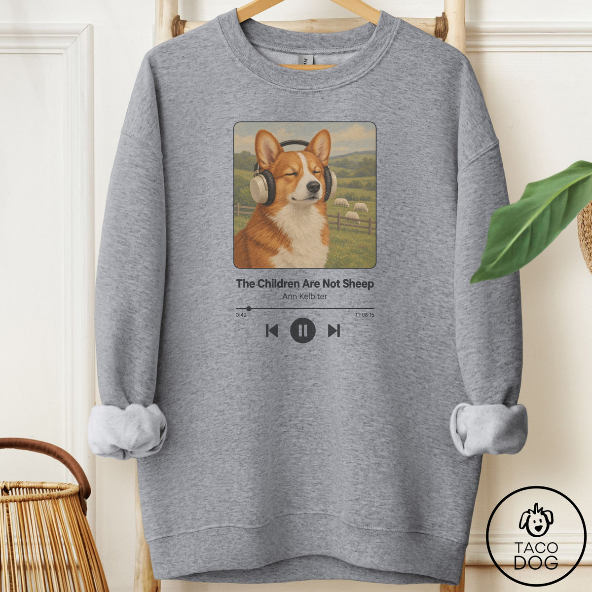 Corgi Book on Tape Sweatshirt Graphite Heather Taco-Dog