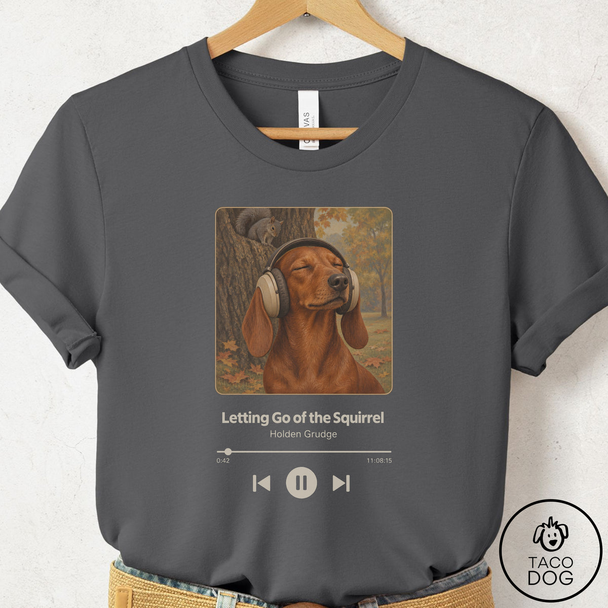 Dachshund Book on Tape T-Shirt Asphalt Taco-Dog