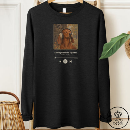 Dachshund Book on Tape Long Sleeve Tee Black Heather Taco-Dog