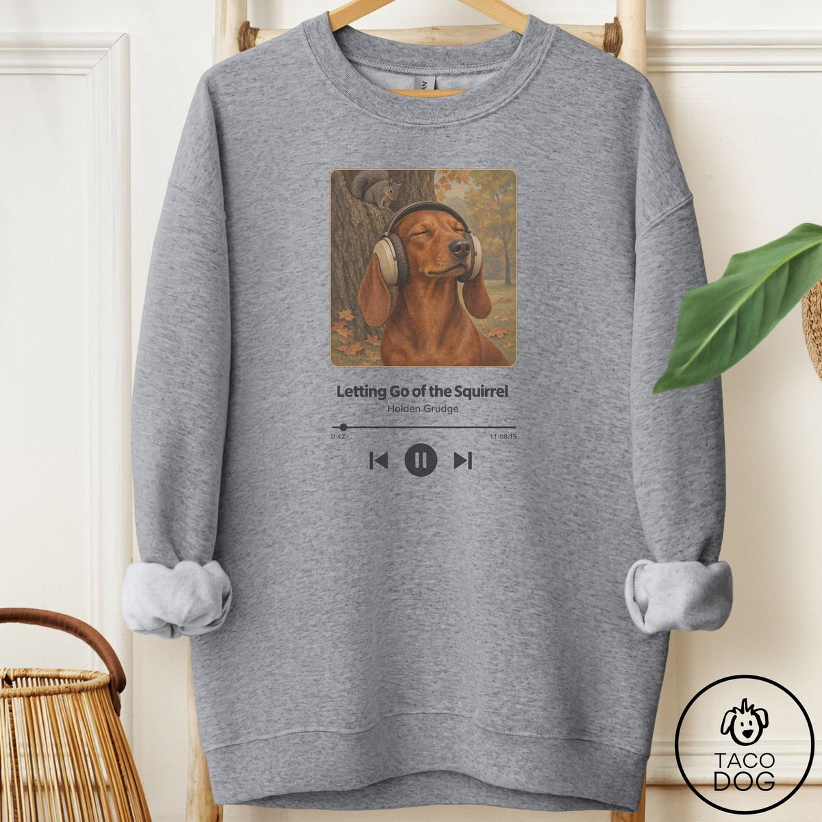 Dachshund Book on Tape Sweatshirt Graphite Heather Taco-Dog