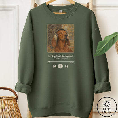Dachshund Book on Tape Sweatshirt Military Green Taco-Dog