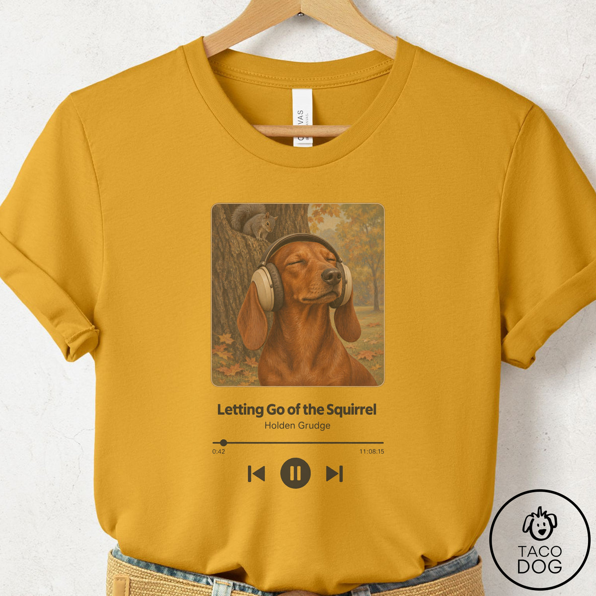 Dachshund Book on Tape T-Shirt Mustard Taco-Dog