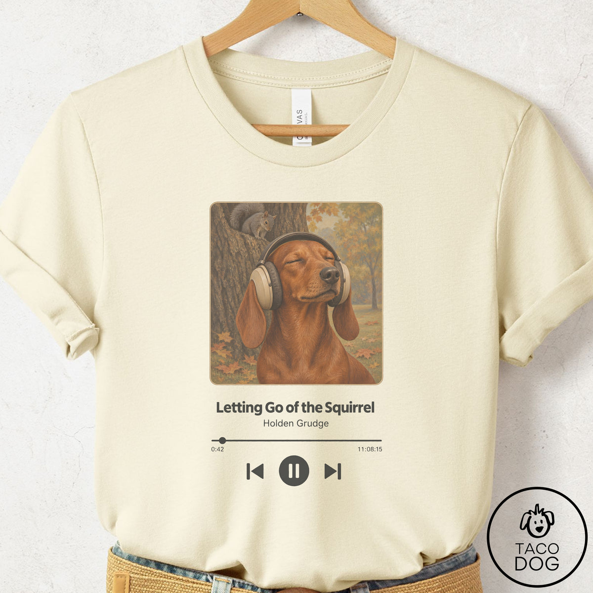 Dachshund Book on Tape T-Shirt Natural Taco-Dog