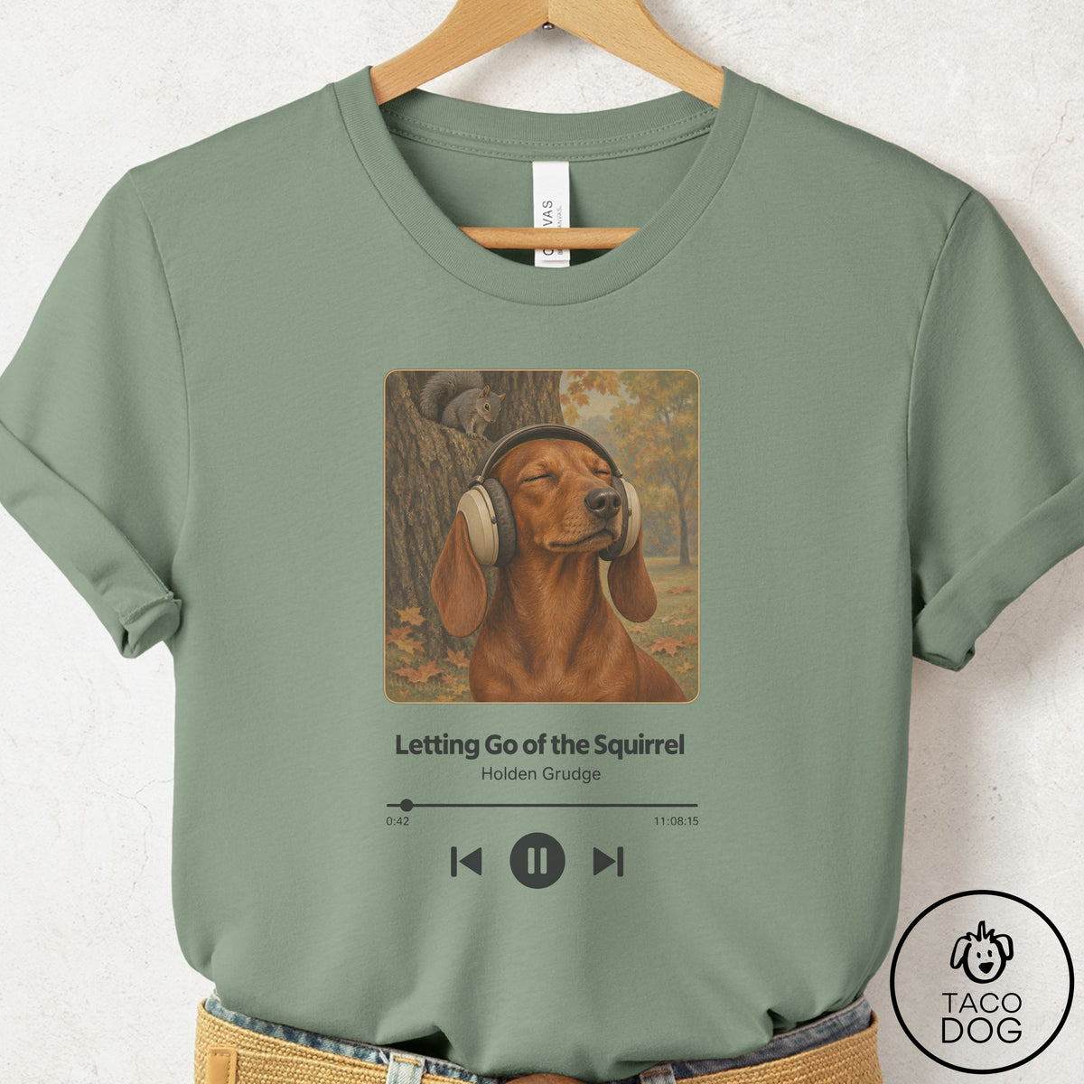 Dachshund Book on Tape T-Shirt Sage Taco-Dog