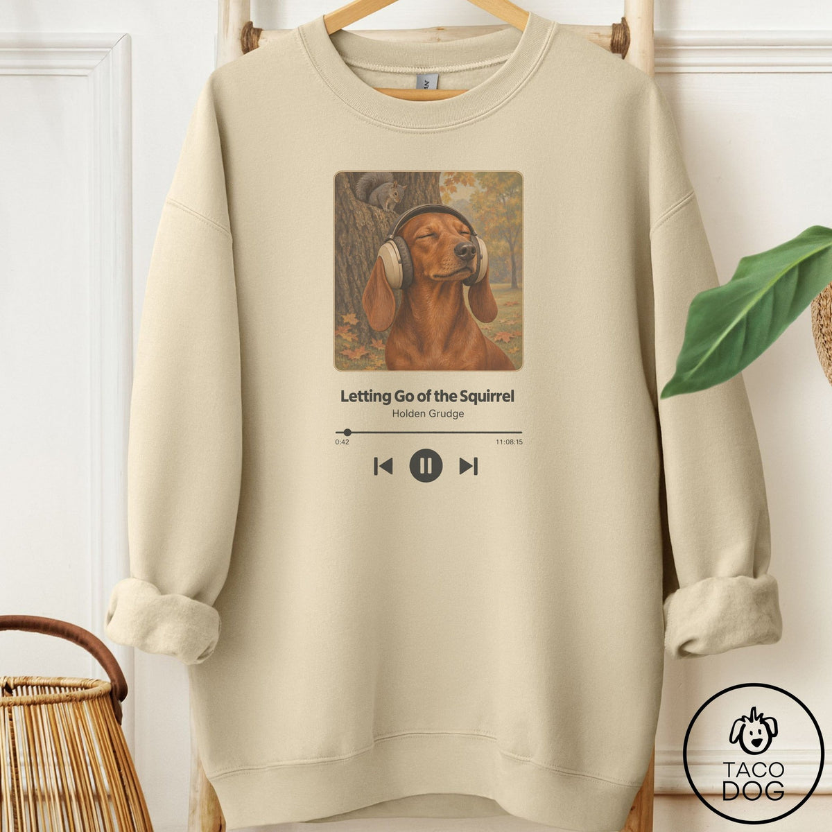 Dachshund Book on Tape Sweatshirt Sand Taco-Dog