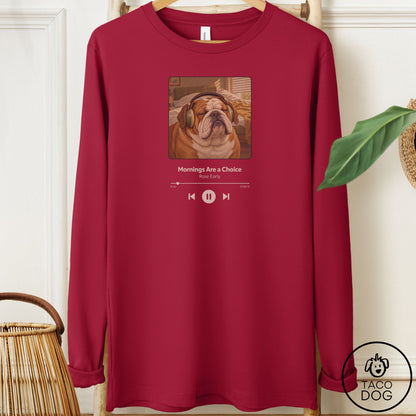 English Bulldog Book on Tape Long Sleeve Tee Cardinal Taco-Dog