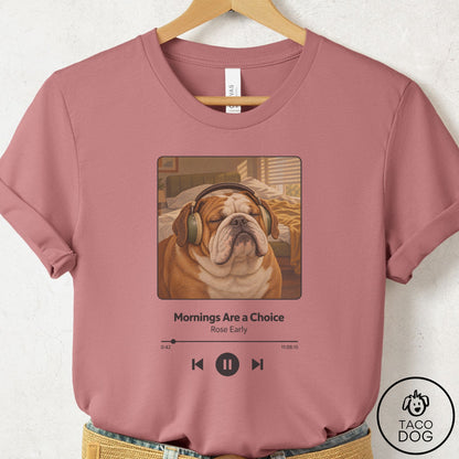 English Bulldog Book on Tape T-Shirt Mauve Taco-Dog