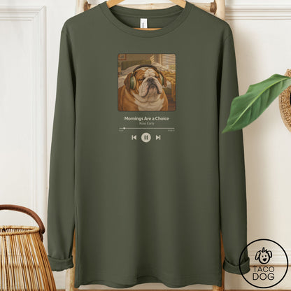 English Bulldog Book on Tape Long Sleeve Tee Military Green Taco-Dog