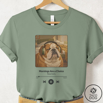 English Bulldog Book on Tape T-Shirt Sage Taco-Dog