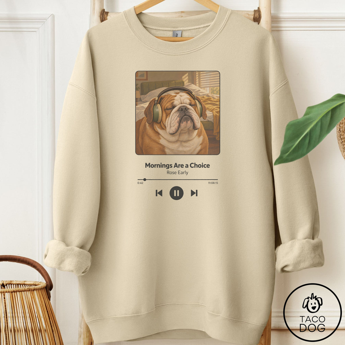 English Bulldog Book on Tape Sweatshirt Sand Taco-Dog