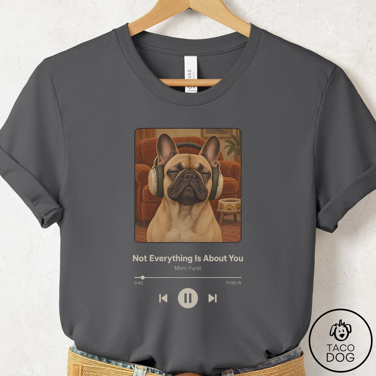 French Bulldog Frenchie Book on Tape T-Shirt Asphalt Taco-Dog