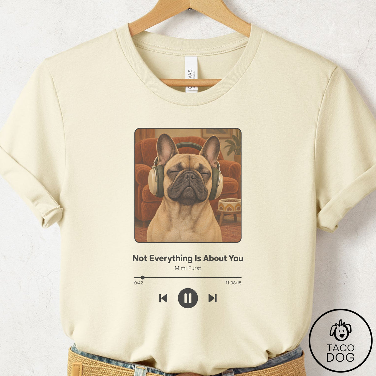 French Bulldog Frenchie Book on Tape T-Shirt Natural Taco-Dog