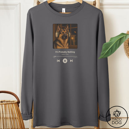 German Shepherd Book on Tape Long Sleeve Tee Asphalt Taco-Dog