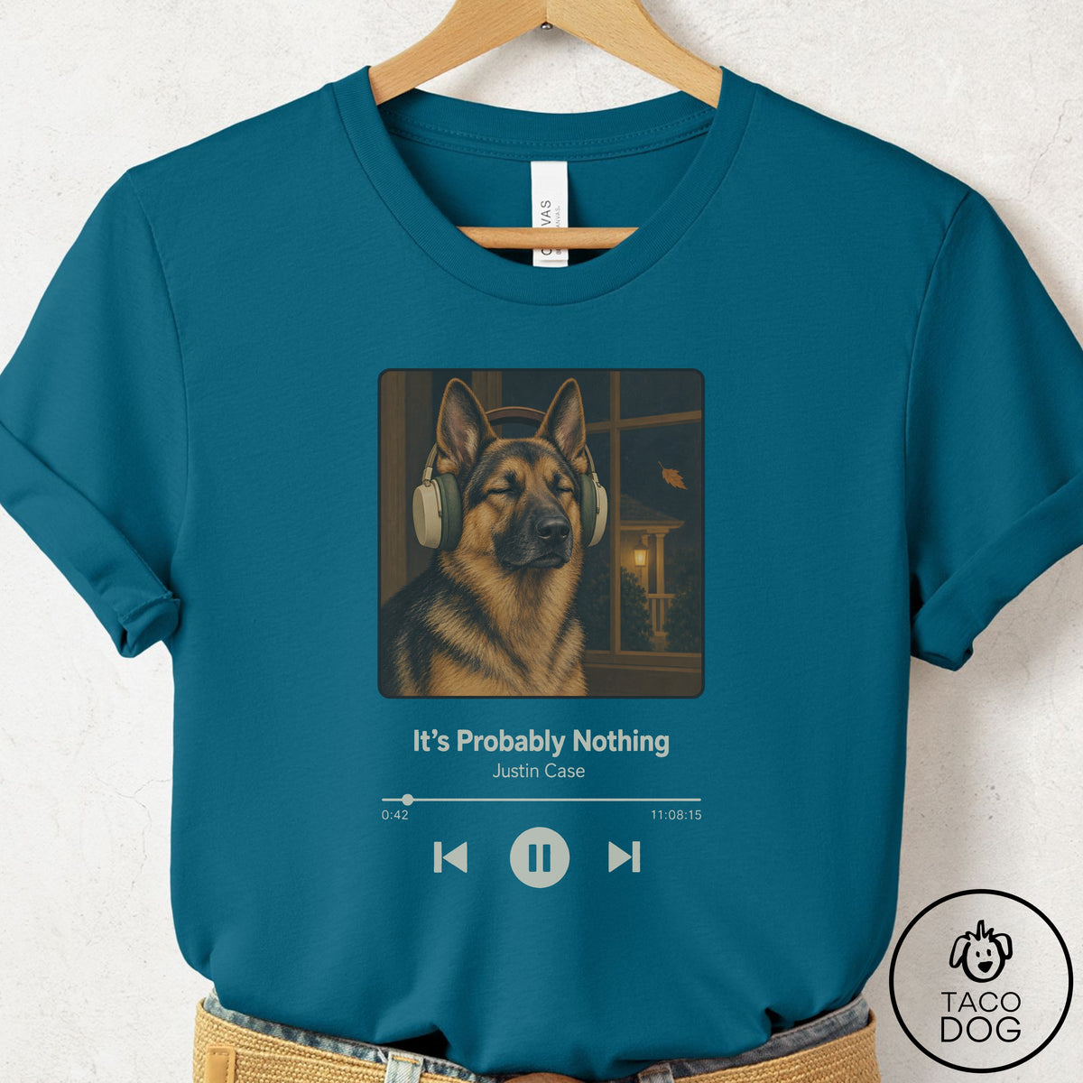 German Shepherd Book on Tape T-Shirt Deep Teal Taco-Dog