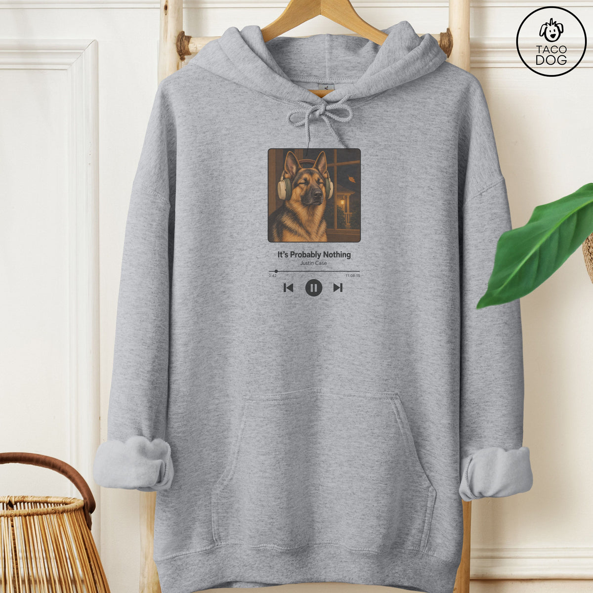 German Shepherd Book on Tape Hoodie Graphite Heather Taco-Dog