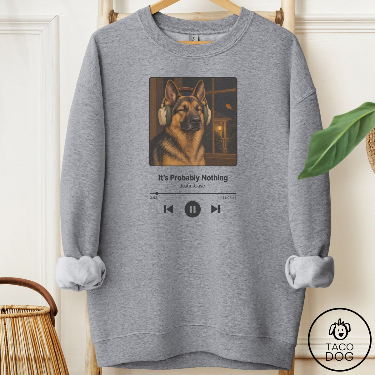 German Shepherd Book on Tape Sweatshirt Graphite Heather Taco-Dog