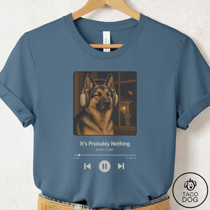 German Shepherd Book on Tape T-Shirt Steel Blue Taco-Dog