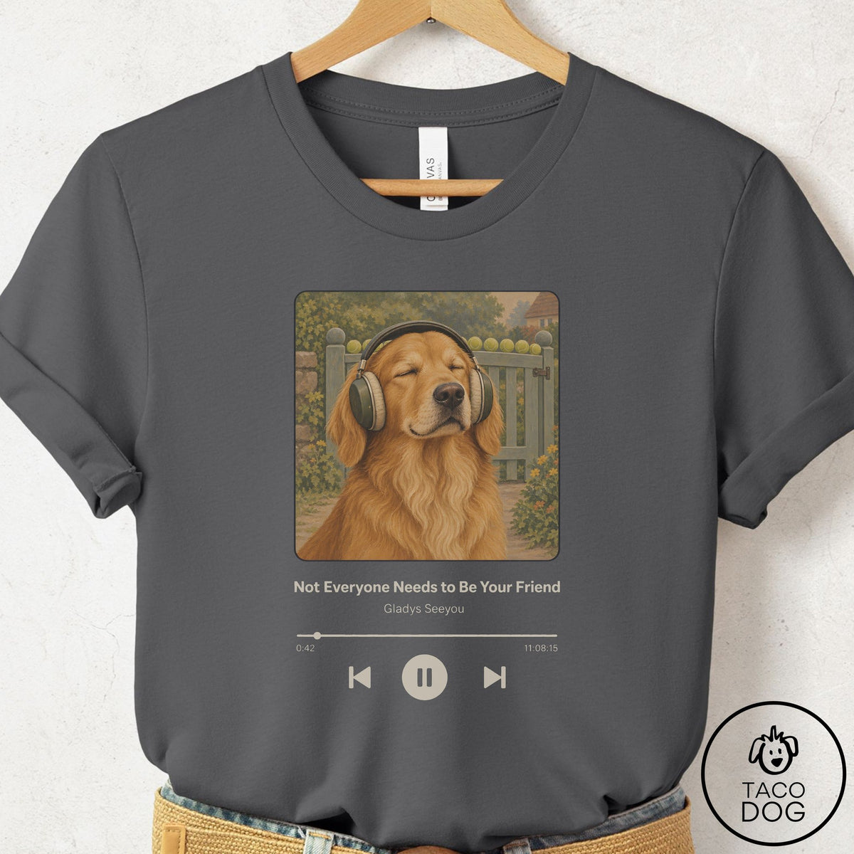 Golden Retriever Book on Tape T-Shirt Asphalt Taco-Dog