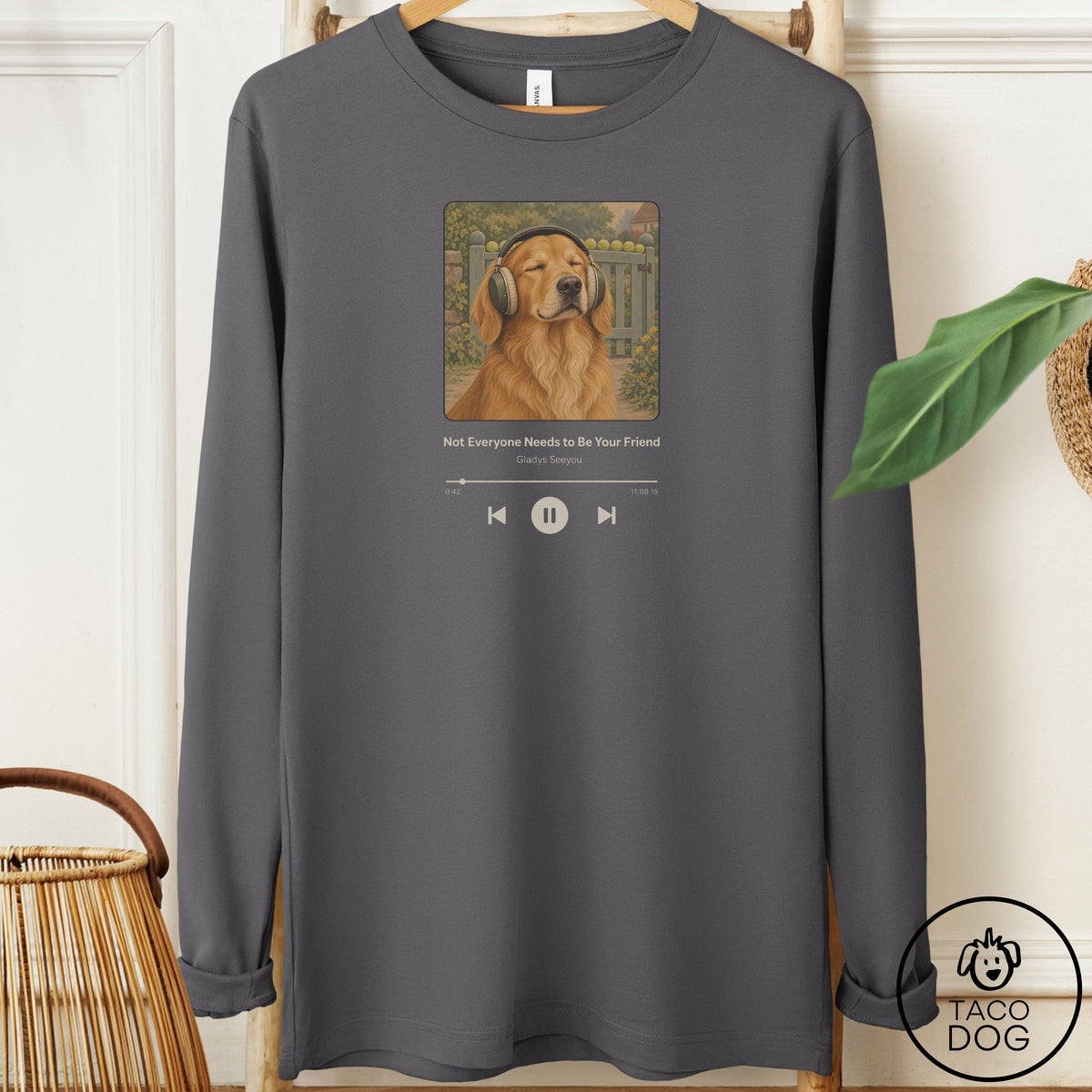 Golden Retriever Book on Tape Long Sleeve Tee Asphalt Taco-Dog