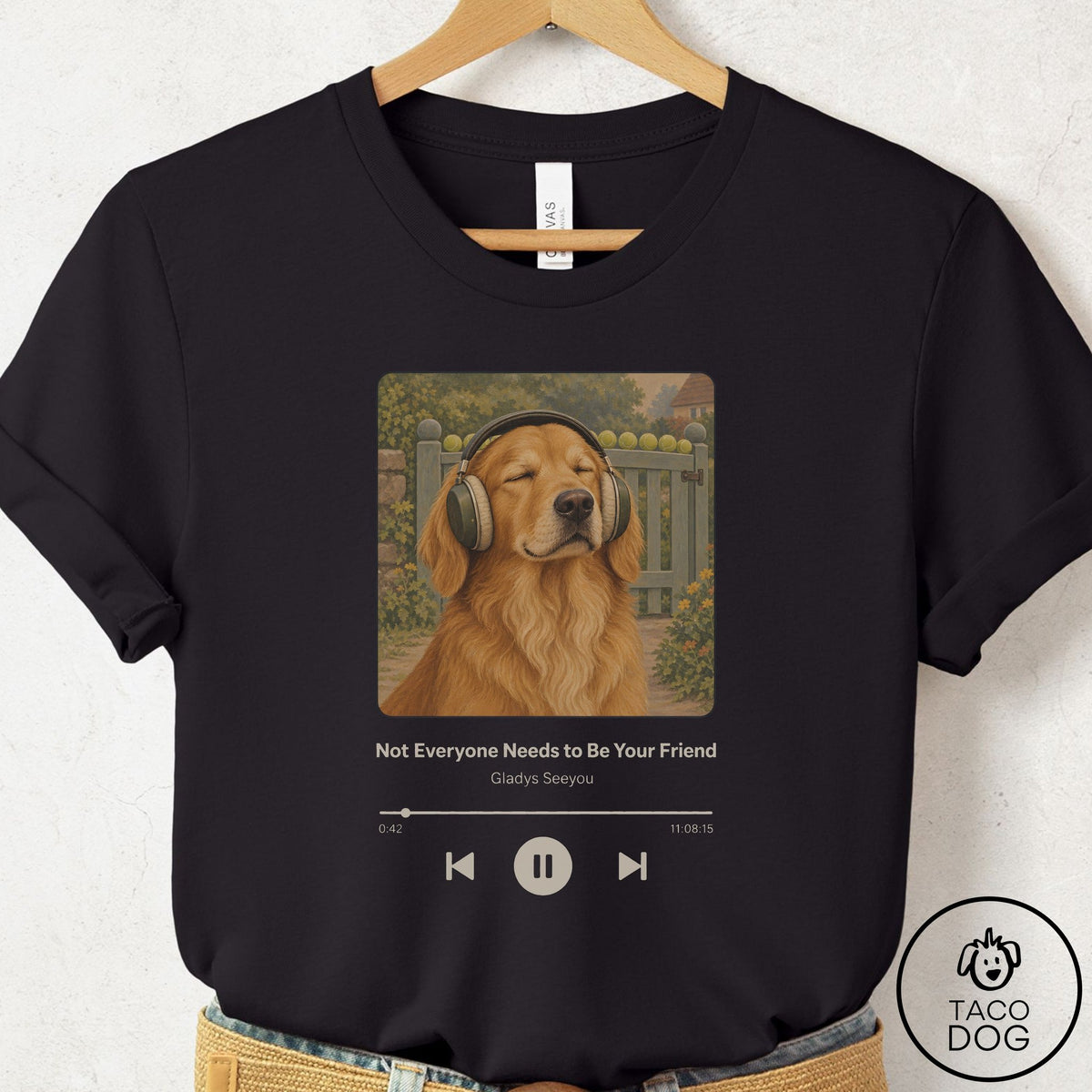 Golden Retriever Book on Tape T-Shirt Black Taco-Dog