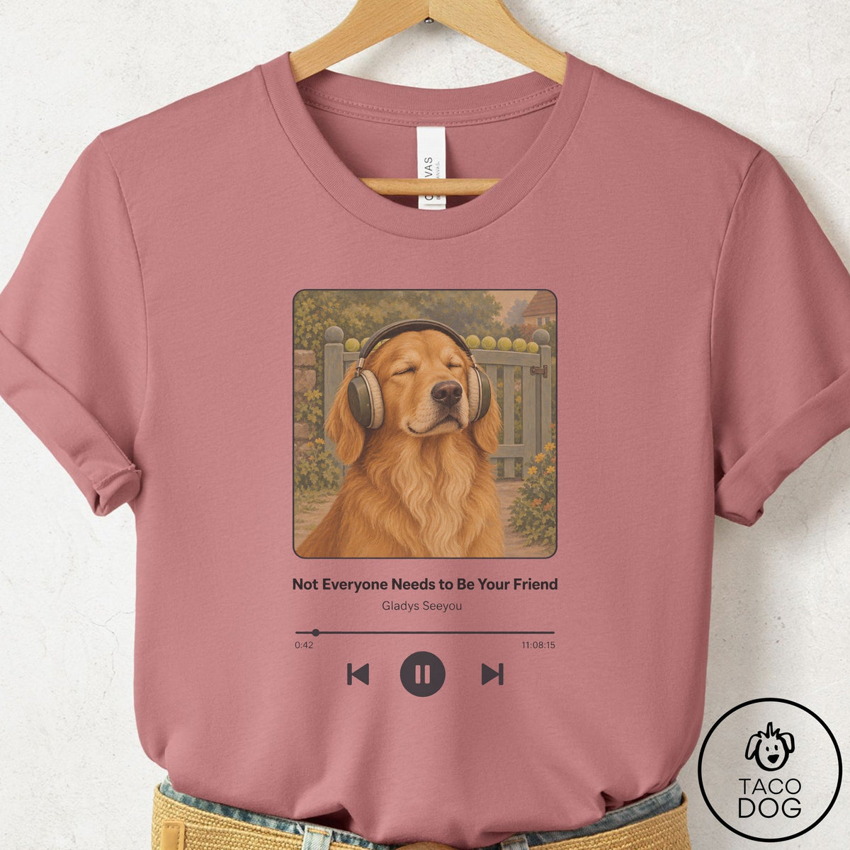 Golden Retriever Book on Tape T-Shirt Mauve Taco-Dog