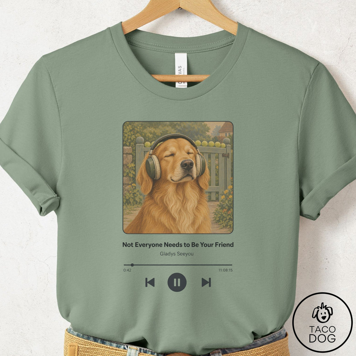 Golden Retriever Book on Tape T-Shirt Sage Taco-Dog