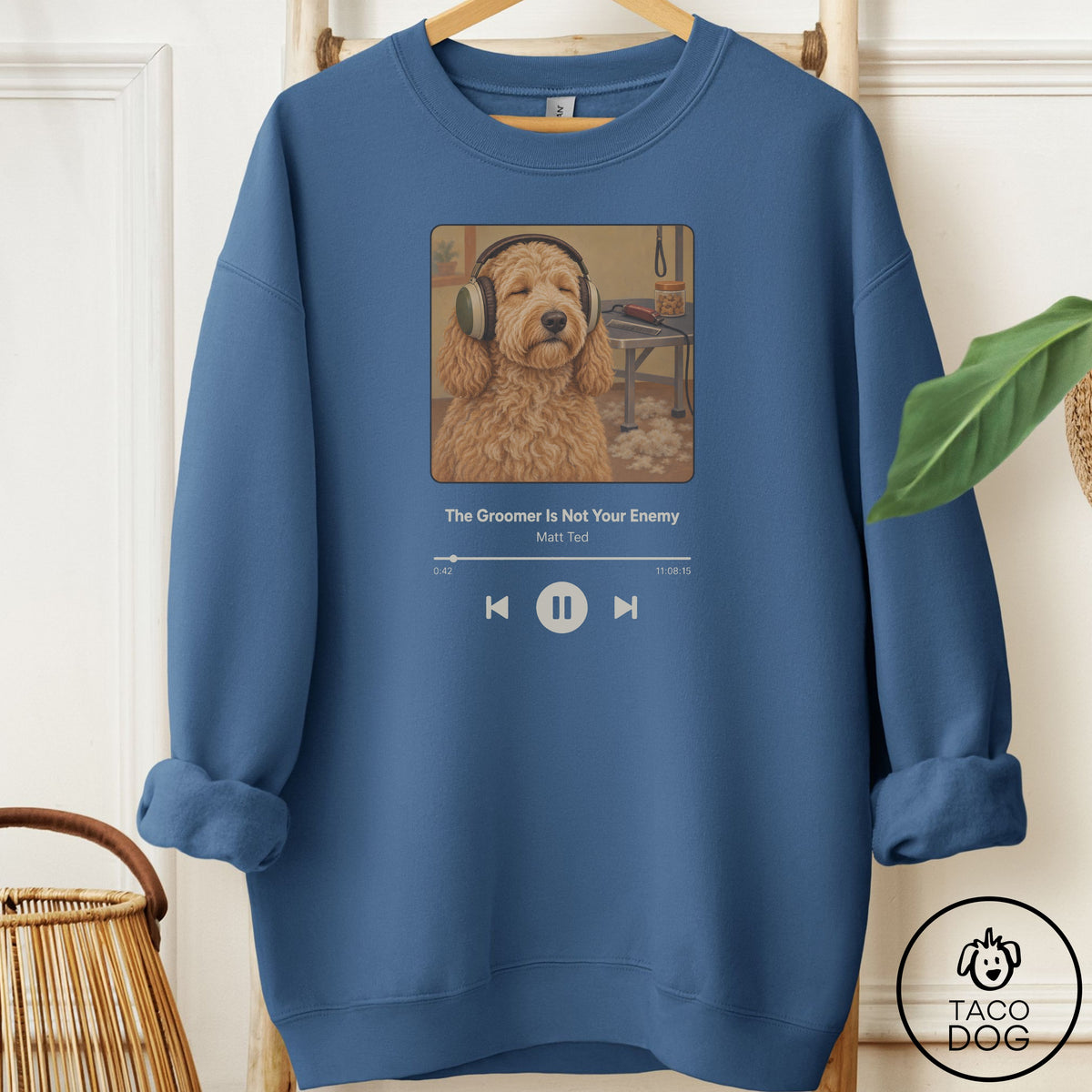 Doodle Book on Tape Sweatshirt Indigo Blue Taco-Dog