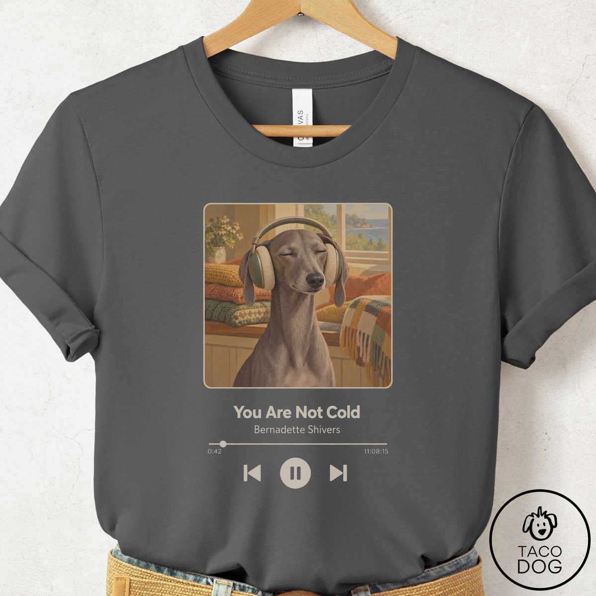 Italian Greyhound Whippet Book on Tape T-Shirt Asphalt Taco-Dog