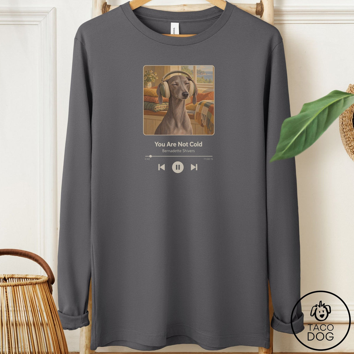 Italian Greyhound Whippet Book on Tape Long Sleeve Tee Asphalt Taco-Dog