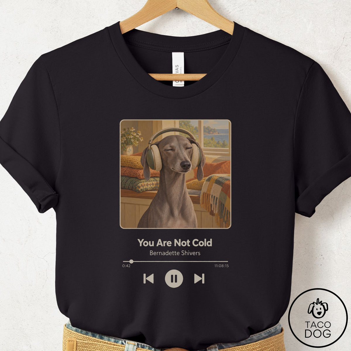 Italian Greyhound Whippet Book on Tape T-Shirt Black Taco-Dog