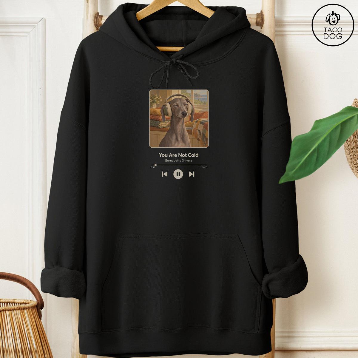 Italian Greyhound Whippet Book on Tape Hoodie Black Taco-Dog