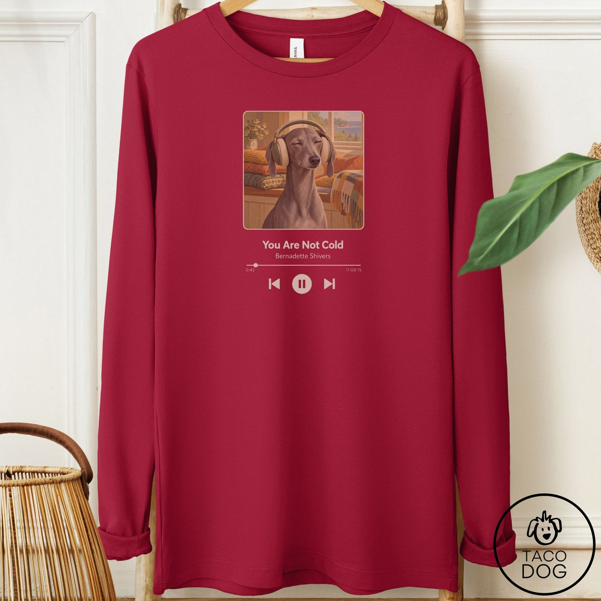 Italian Greyhound Whippet Book on Tape Long Sleeve Tee Cardinal Taco-Dog